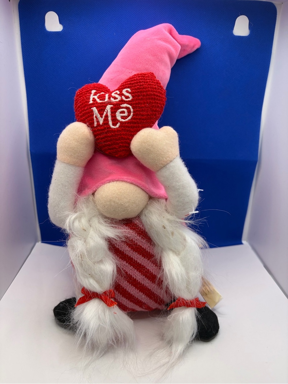 Valentine’s Day Pink Gnome Holding Kiss Me Heart Plush Decor
